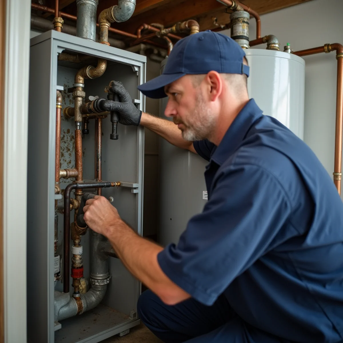 Hard water scale buildup inside a Long Island home water heater