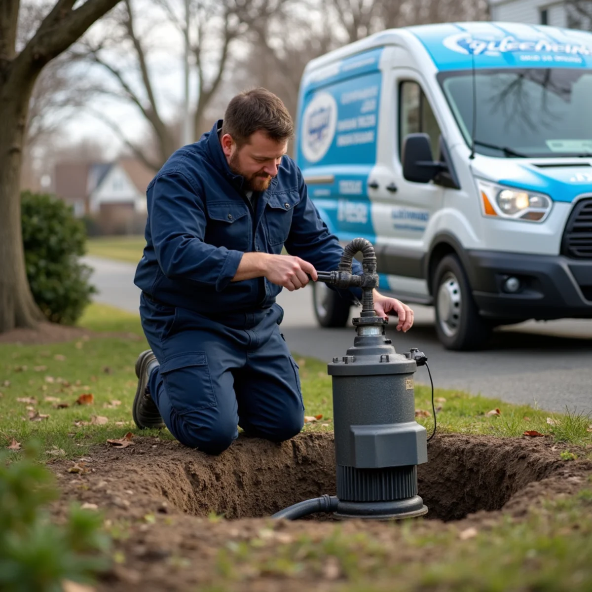 Homeowner testing a sump pump before the spring thaw on Long Island