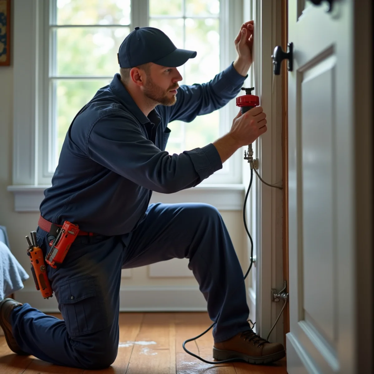 24/7 emergency plumber responding to a burst pipe in a Huntington, NY home