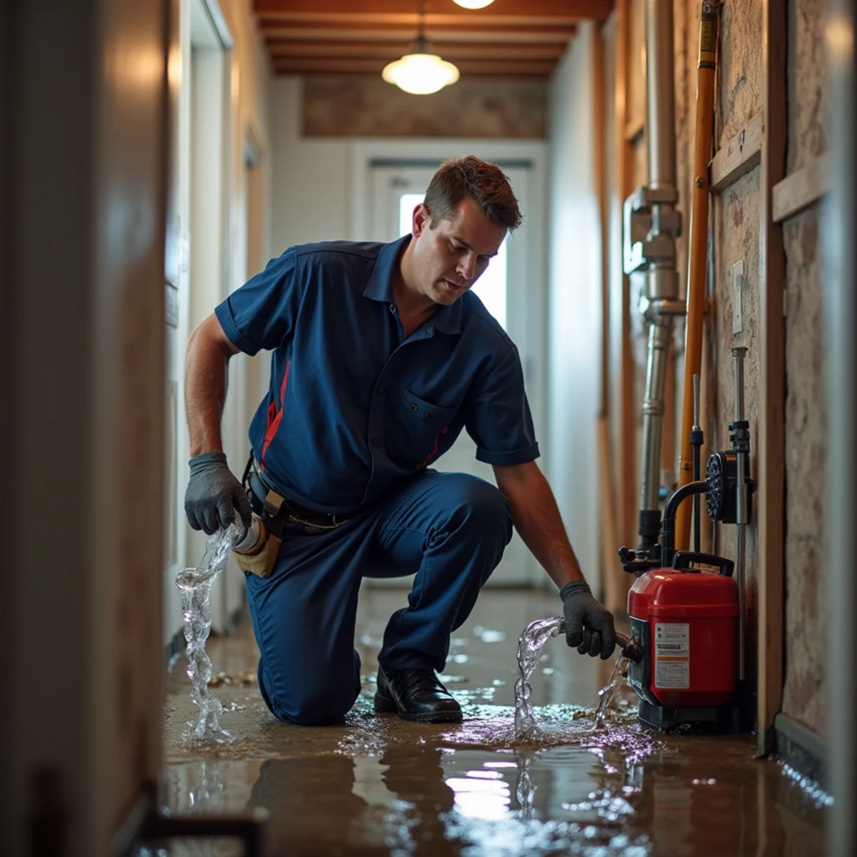 Emergency water cleanup and extraction in a flooded Long Island basement
